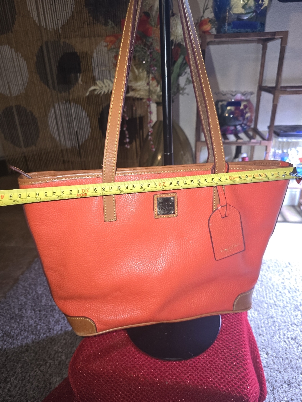 🦆Dooney & Bourke Orange Pebbled Leather Tote with Tan Trim EUC - Picture 15 of 15